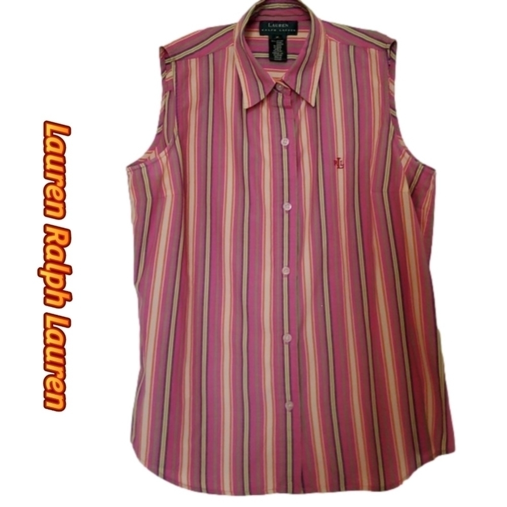 💚💛❤️ Lauren Ralph Lauren  Striped Sleeveless  Blouse! Like New! M